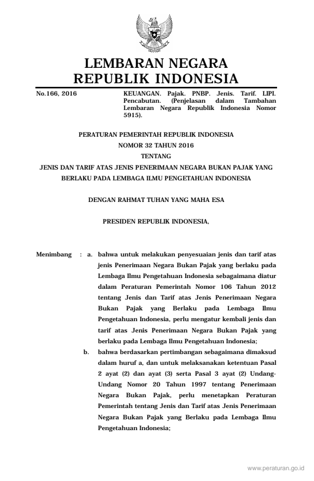 Peraturan Pemerintah Nomor 32 Tahun 2016