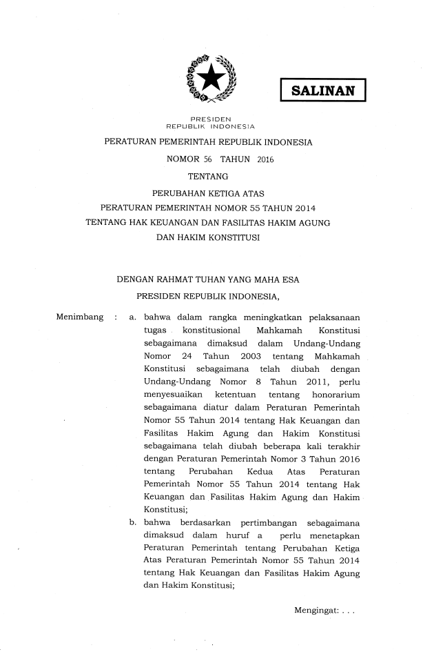 Peraturan Pemerintah Nomor 56 Tahun 2016