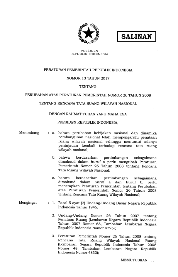 Peraturan Pemerintah Nomor 13 Tahun 2017