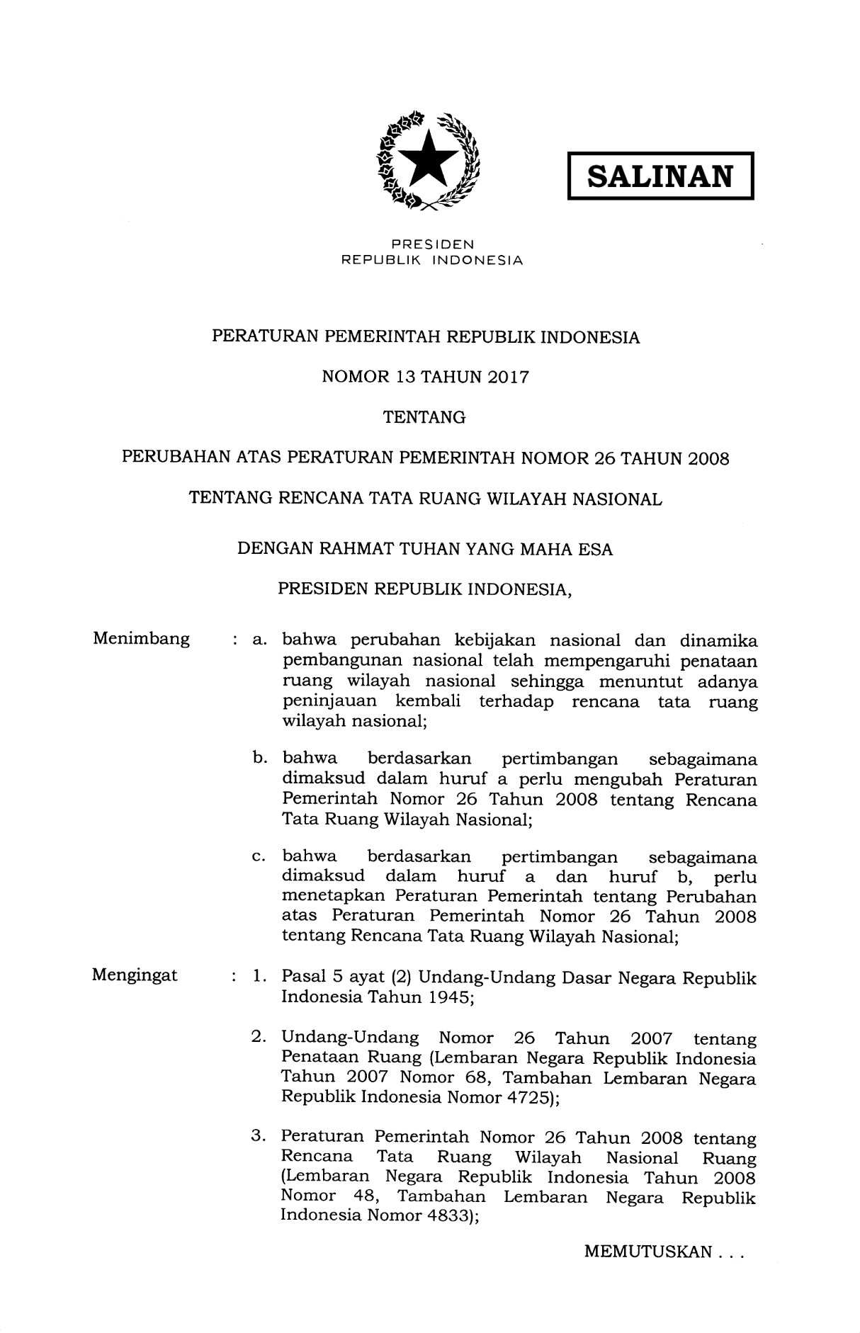 Peraturan Pemerintah Nomor 13 Tahun 2017