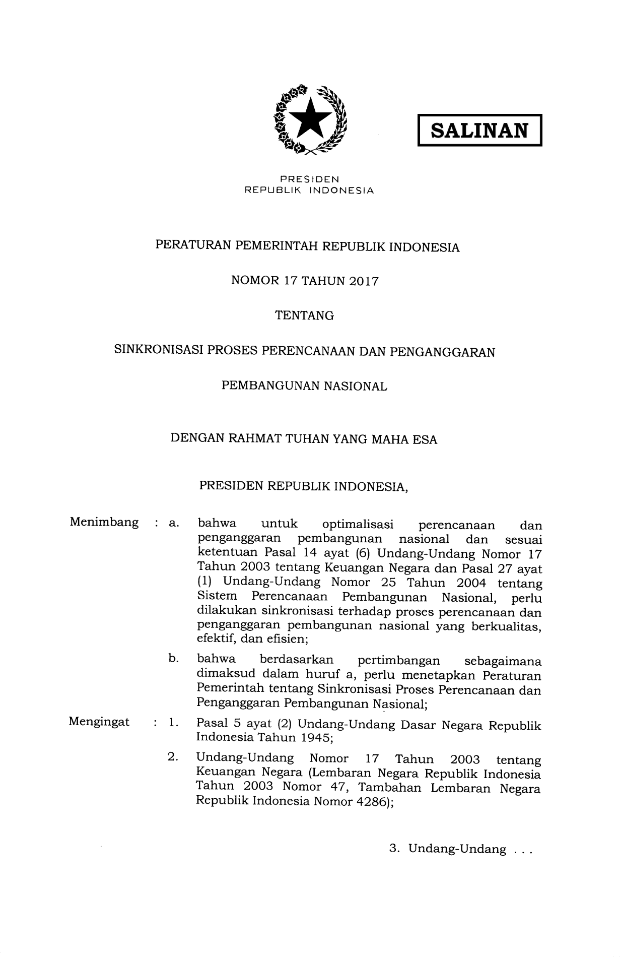 Peraturan Pemerintah Nomor 17 Tahun 2017