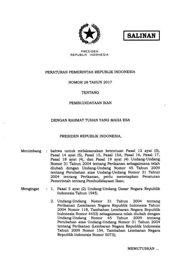 Peraturan Pemerintah Nomor 28 Tahun 2017