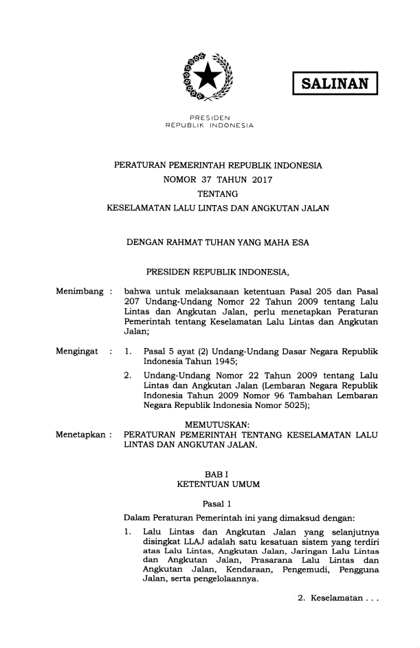 Peraturan Pemerintah Nomor 37 Tahun 2017