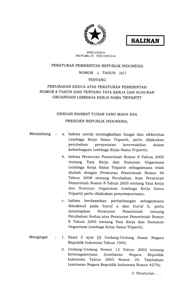 Peraturan Pemerintah Nomor 4 Tahun 2017