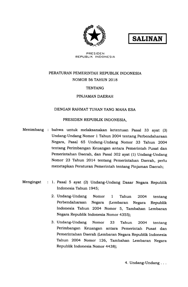 Peraturan Pemerintah Nomor 56 Tahun 2018