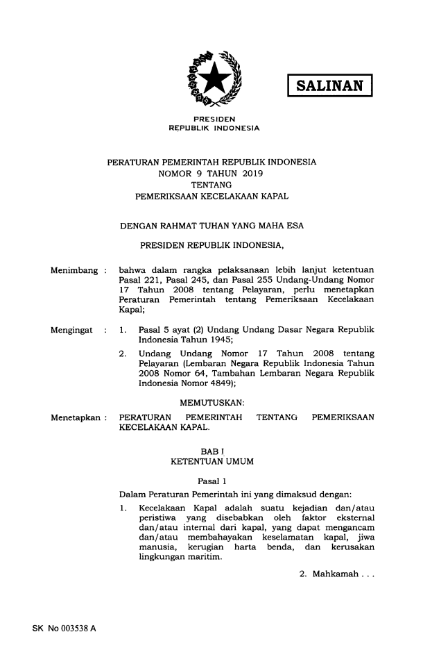 Peraturan Pemerintah Nomor 9 Tahun 2019