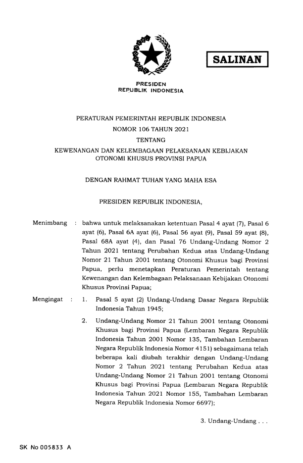 Peraturan Pemerintah Nomor 106 Tahun 2021