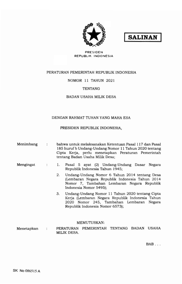 Peraturan Pemerintah Nomor 11 Tahun 2021