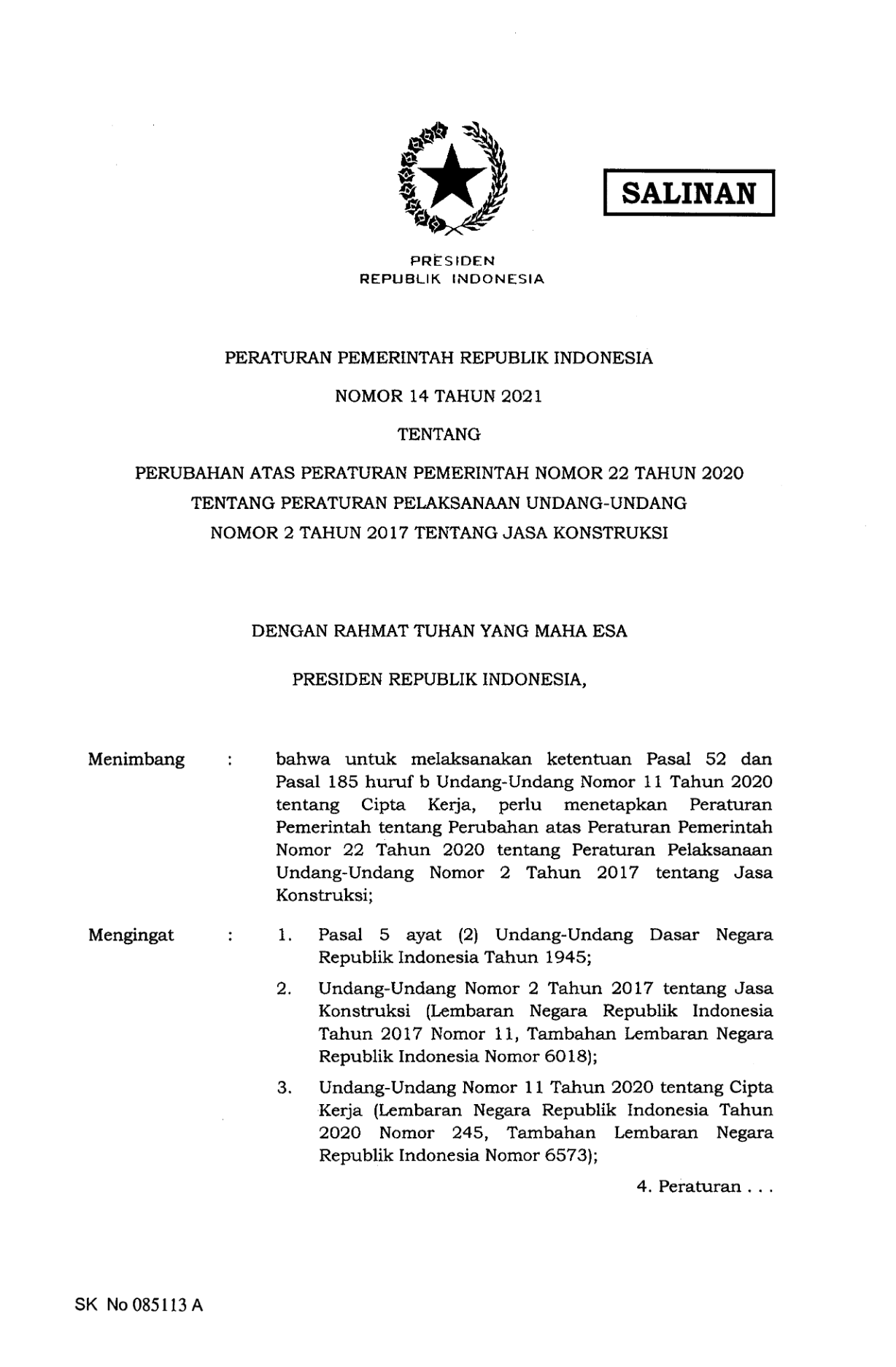 Peraturan Pemerintah Nomor 14 Tahun 2021