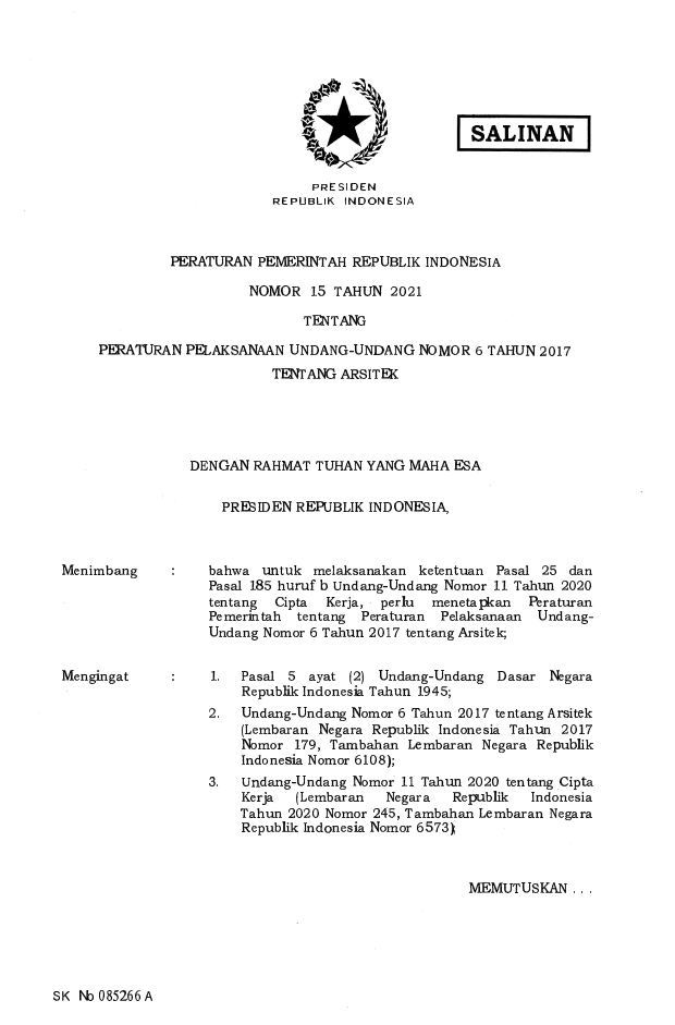 Peraturan Pemerintah Nomor 15 Tahun 2021