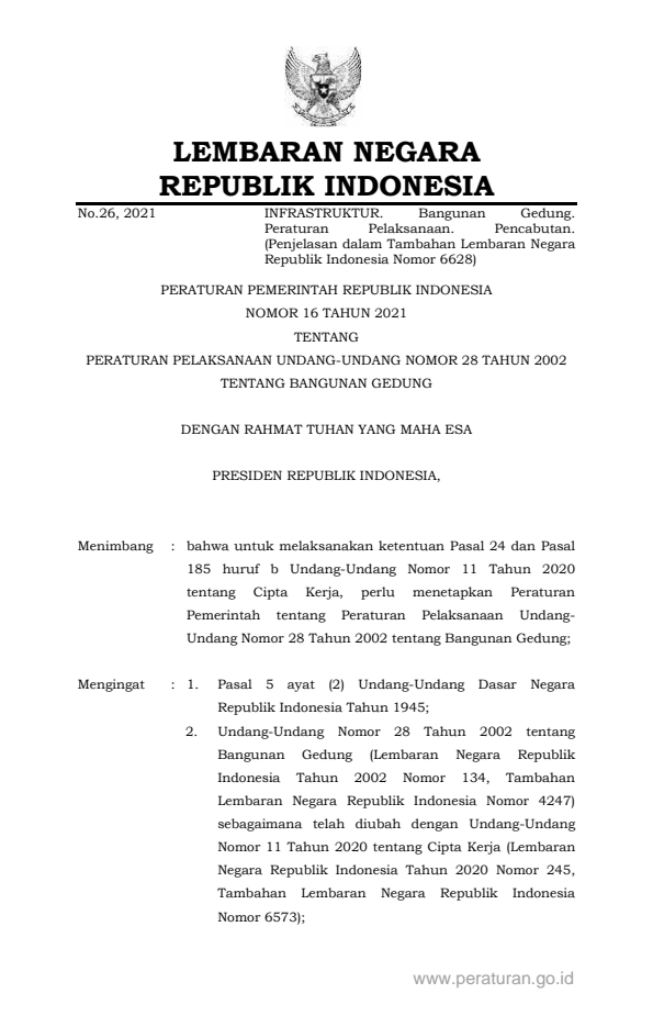 Peraturan Pemerintah Nomor 16 Tahun 2021