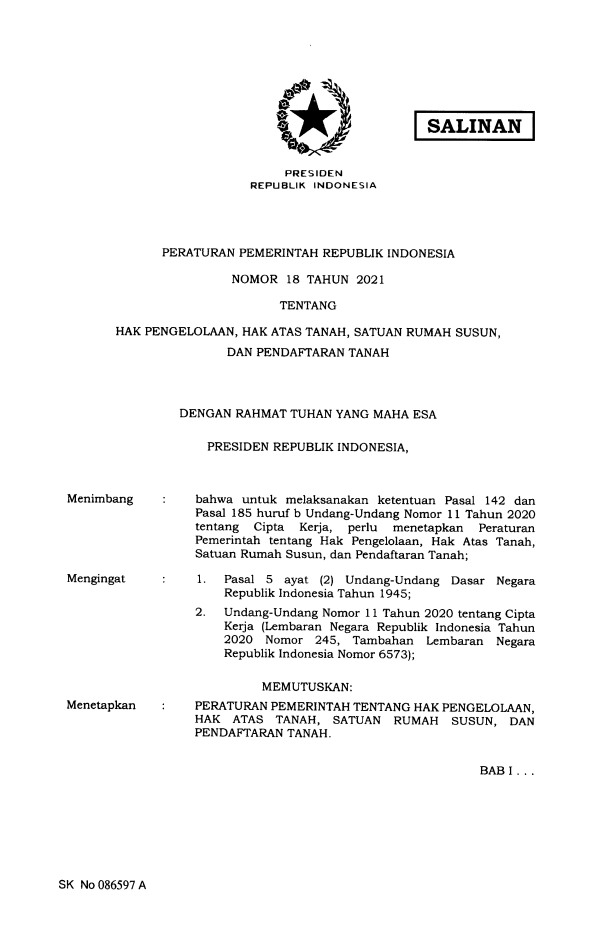 Peraturan Pemerintah Nomor 18 Tahun 2021