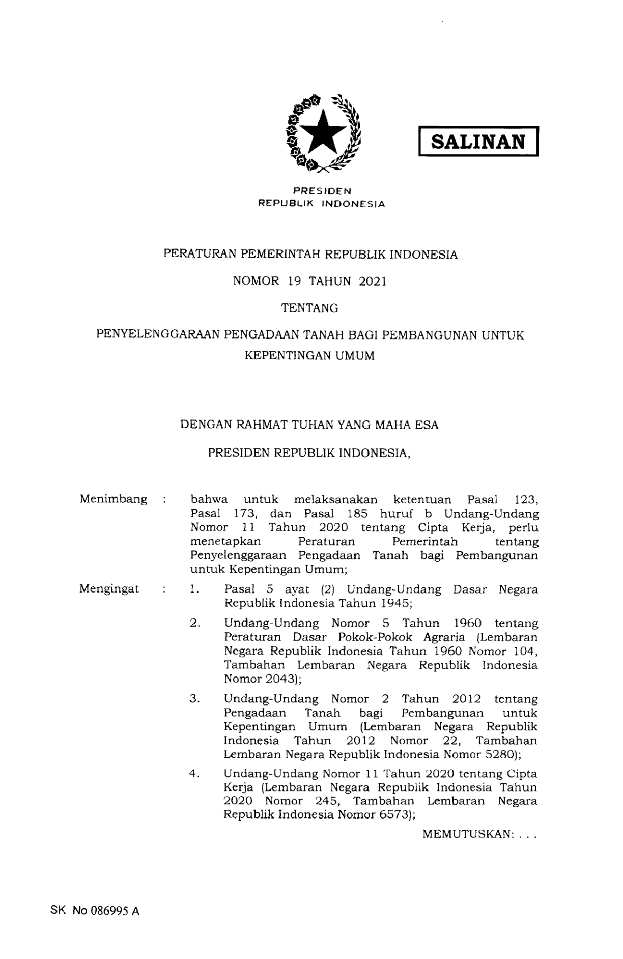 Peraturan Pemerintah Nomor 19 Tahun 2021