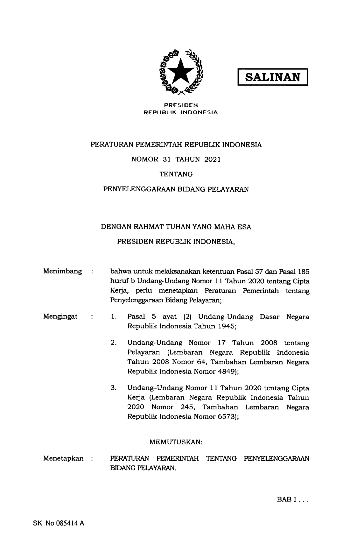 Peraturan Pemerintah Nomor 31 Tahun 2021