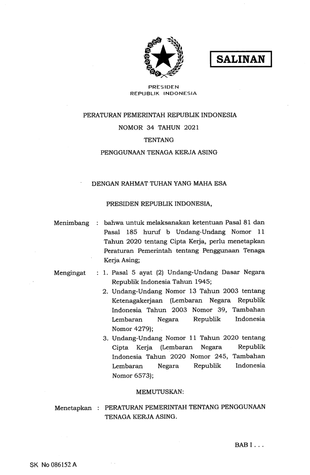 Peraturan Pemerintah Nomor 34 Tahun 2021
