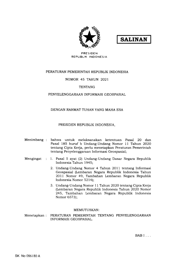 Peraturan Pemerintah Nomor 45 Tahun 2021