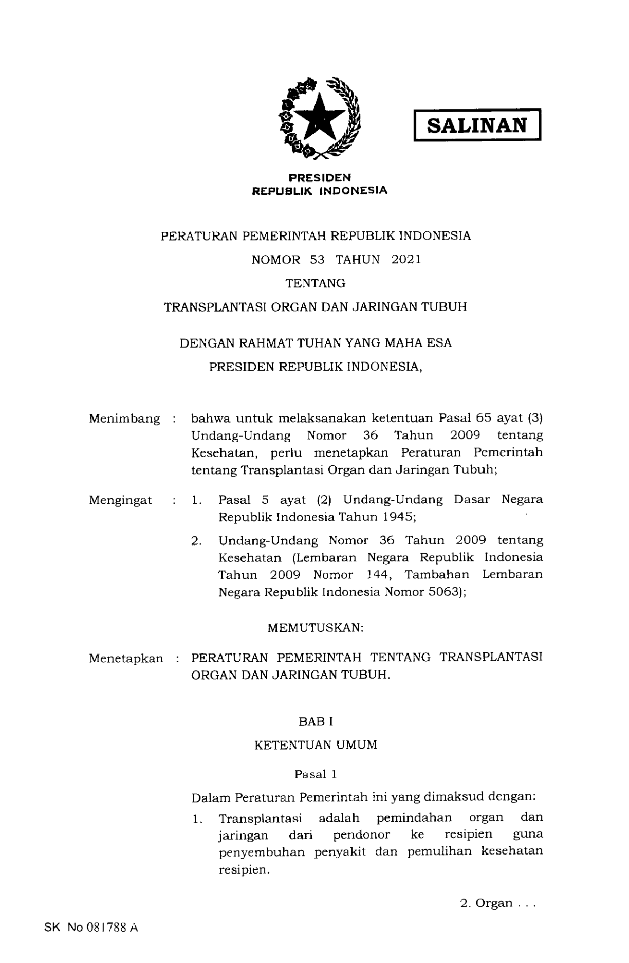 Peraturan Pemerintah Nomor 53 Tahun 2021