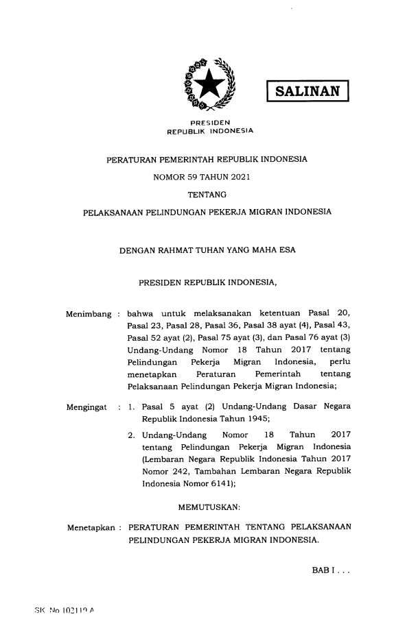 Peraturan Pemerintah Nomor 59 Tahun 2021