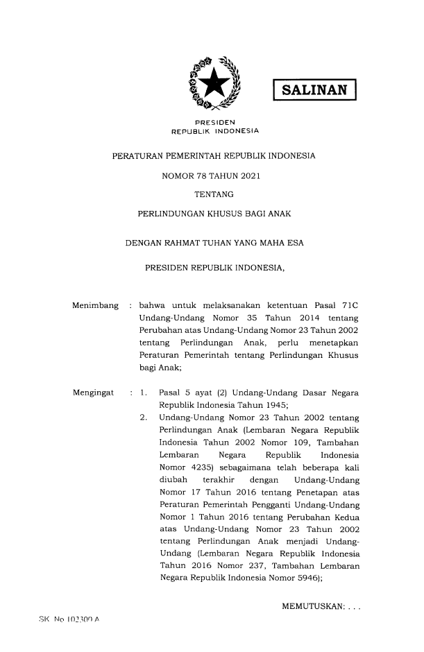 Peraturan Pemerintah Nomor 78 Tahun 2021