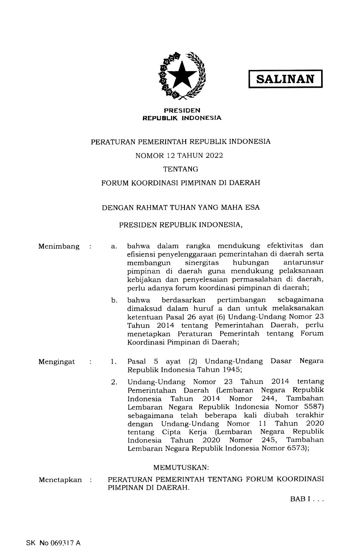 Peraturan Pemerintah Nomor 12 Tahun 2022