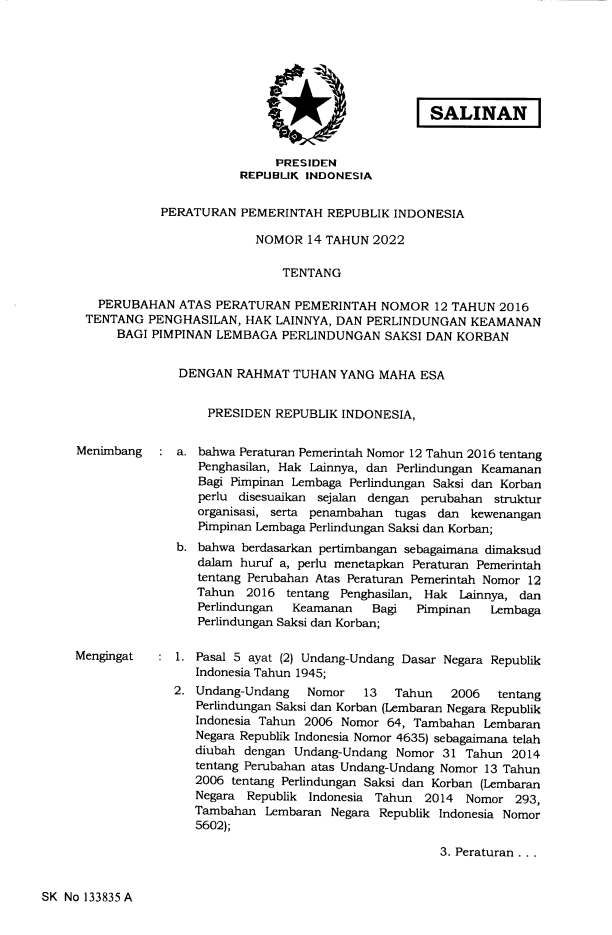 Peraturan Pemerintah Nomor 14 Tahun 2022