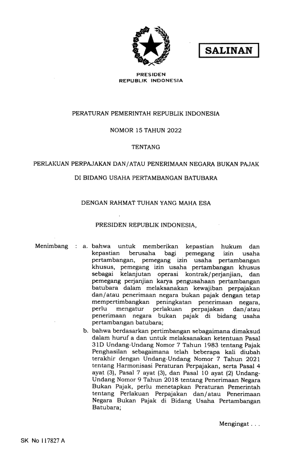 Peraturan Pemerintah Nomor 15 Tahun 2022