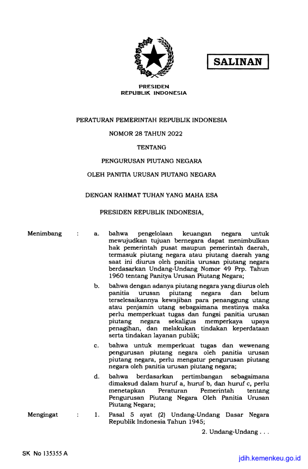 Peraturan Pemerintah Nomor 28 Tahun 2022