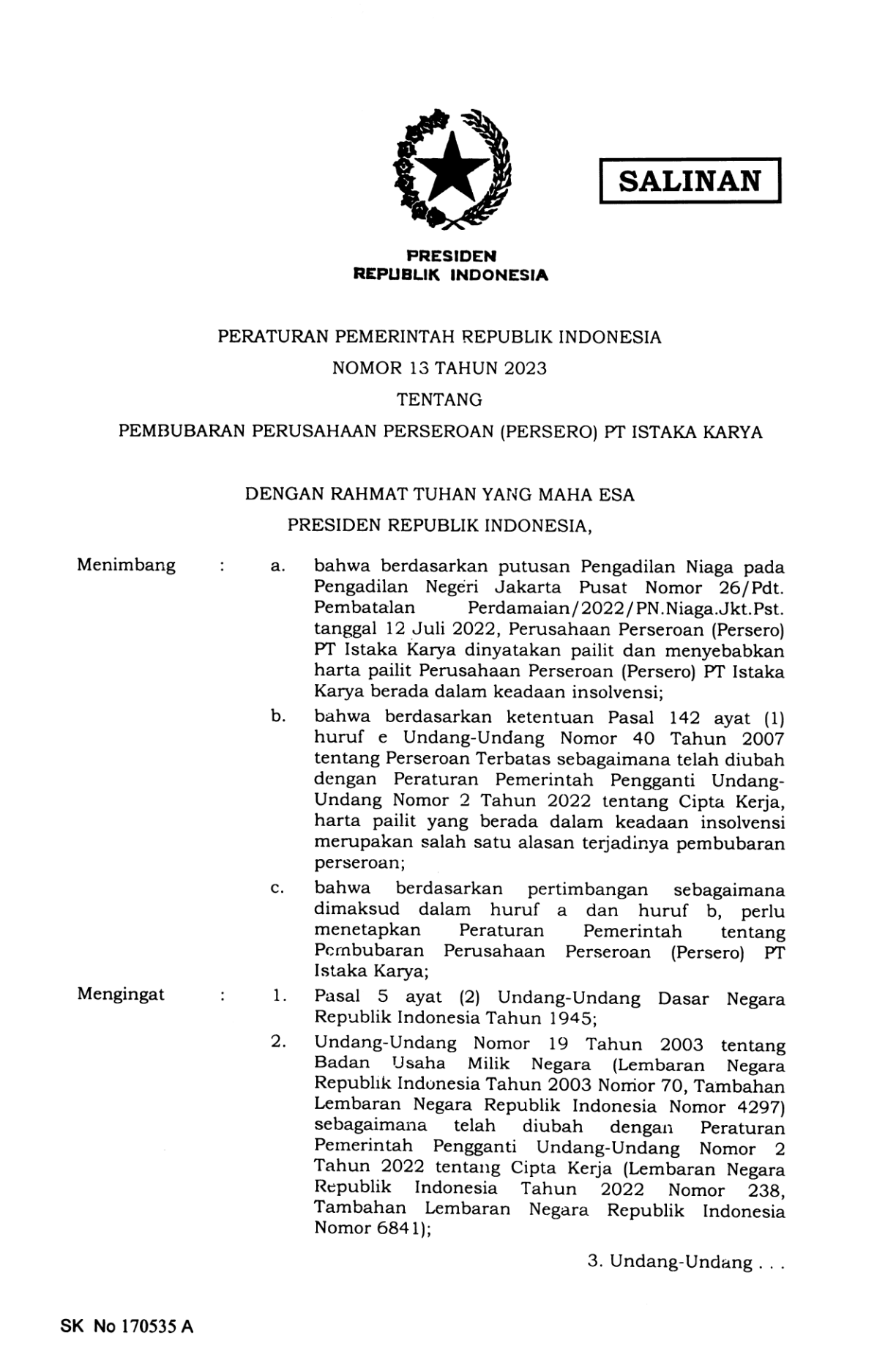 Peraturan Pemerintah Nomor 13 Tahun 2023