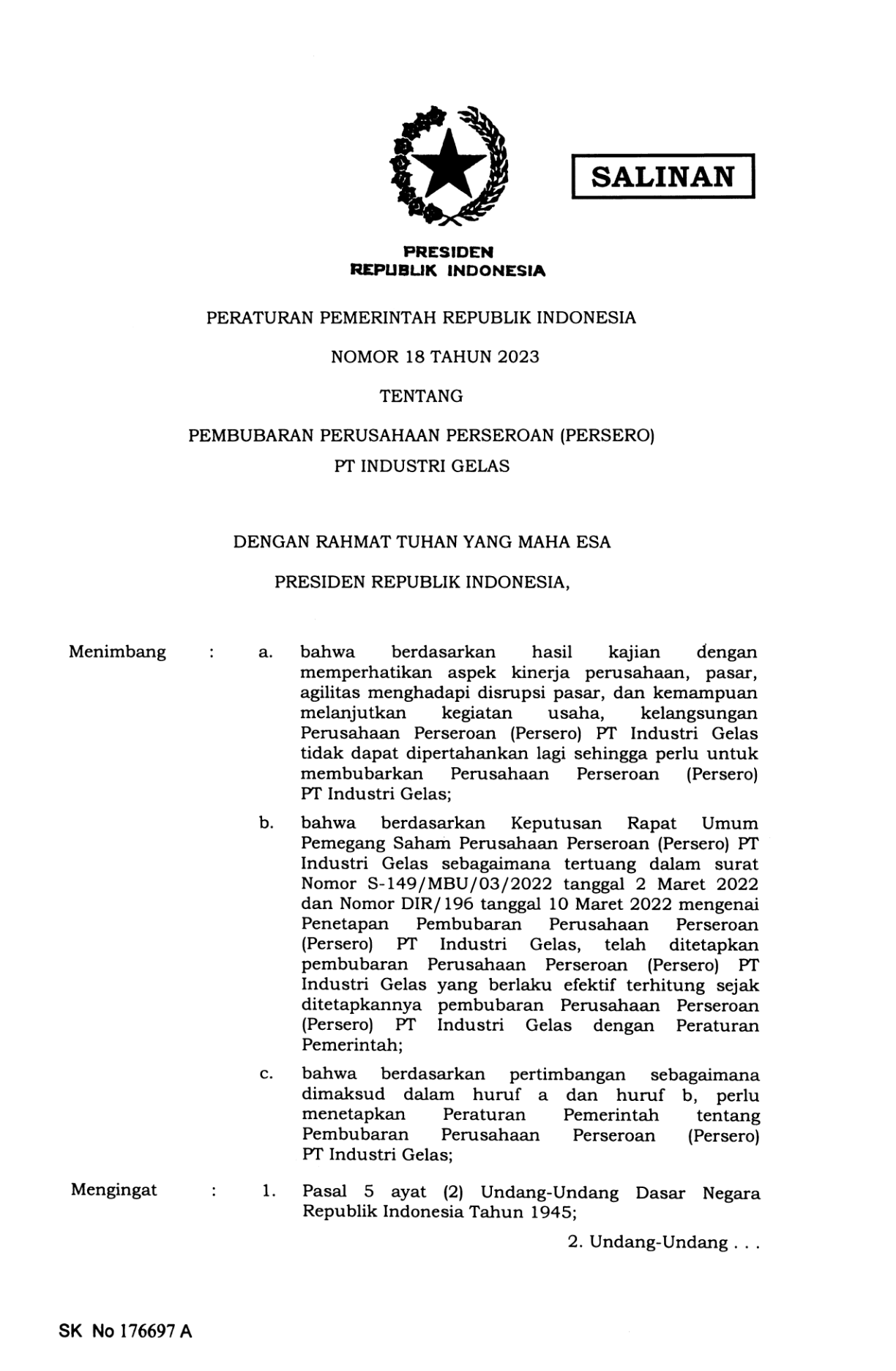 Peraturan Pemerintah Nomor 18 Tahun 2023