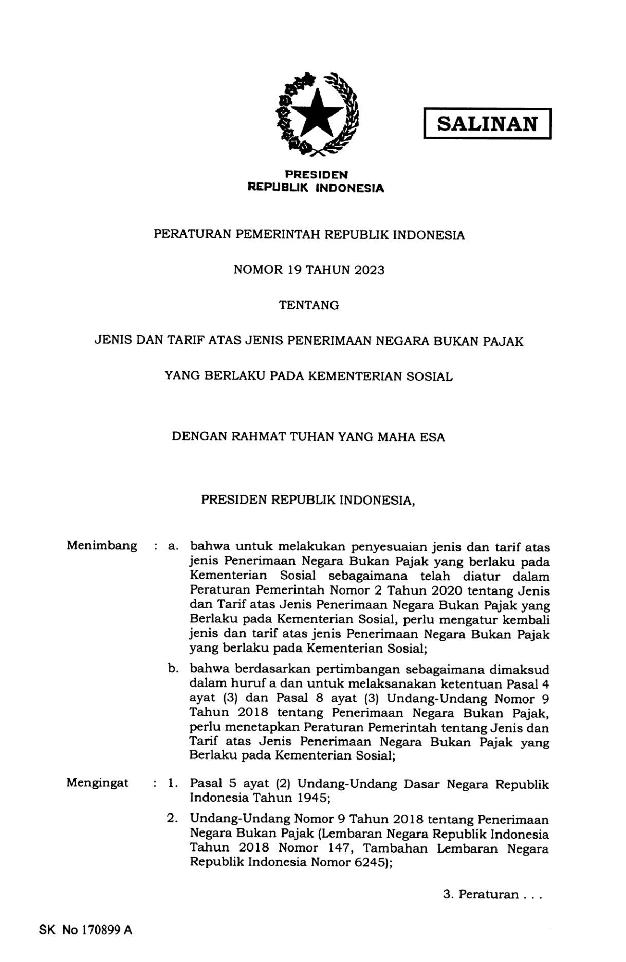 Peraturan Pemerintah Nomor 19 Tahun 2023