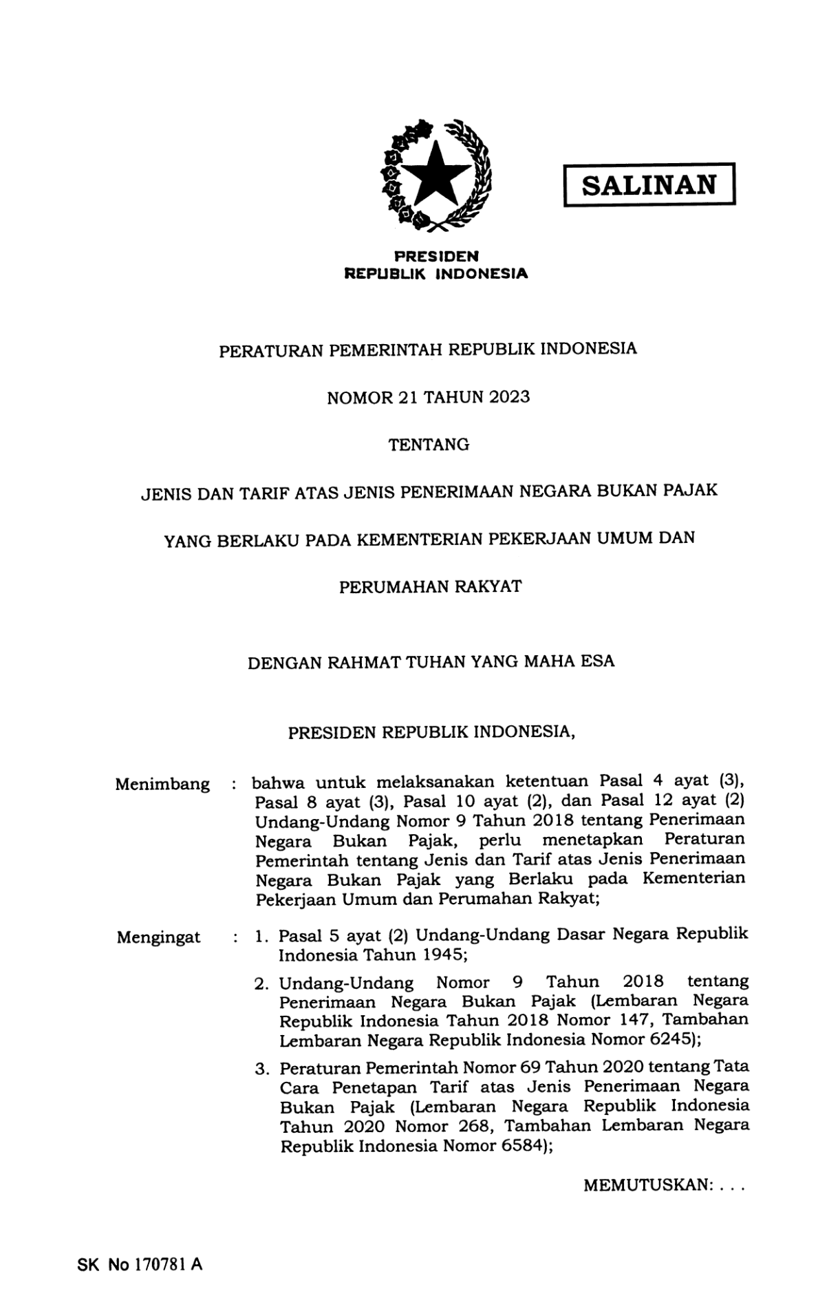 Peraturan Pemerintah Nomor 21 Tahun 2023