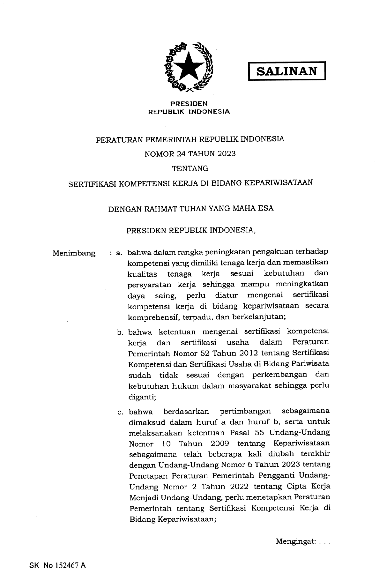 Peraturan Pemerintah Nomor 24 Tahun 2023