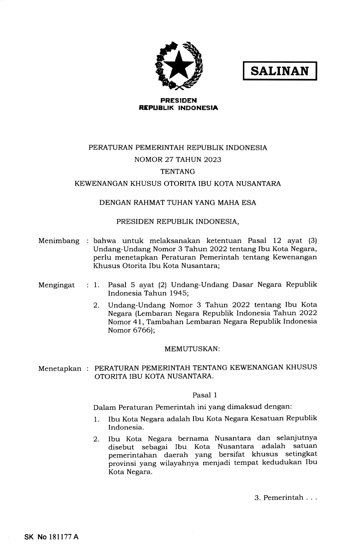 Peraturan Pemerintah Nomor 27 Tahun 2023