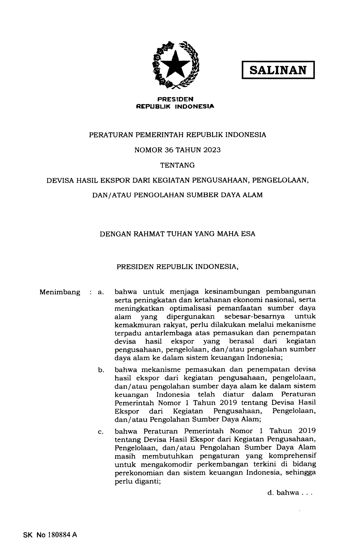 Peraturan Pemerintah Nomor 36 Tahun 2023