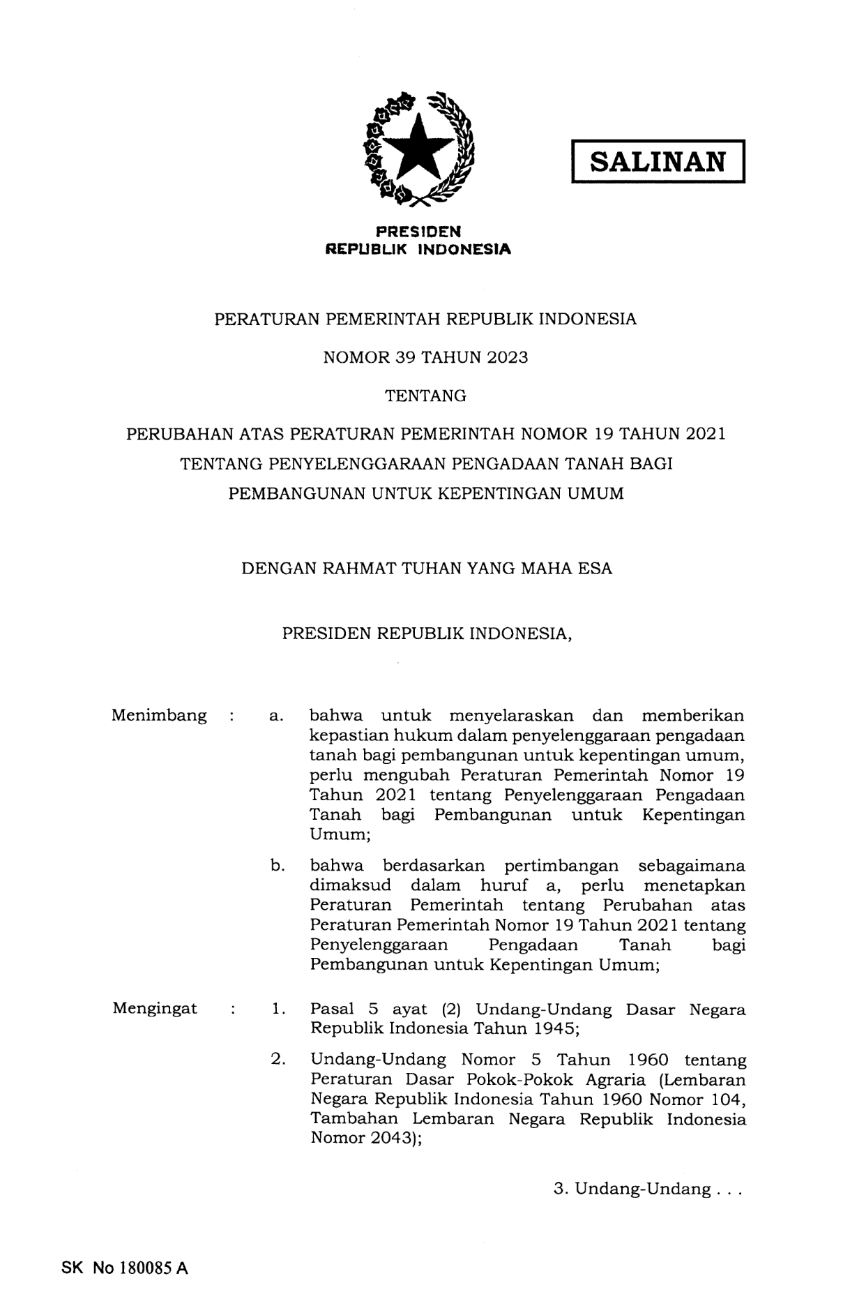 Peraturan Pemerintah Nomor 39 Tahun 2023