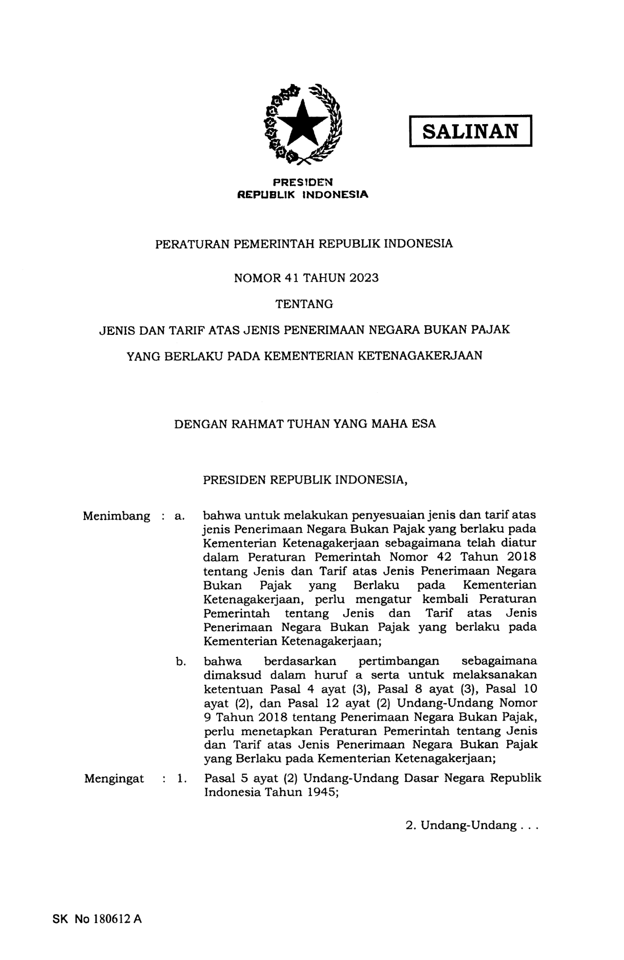 Peraturan Pemerintah Nomor 41 Tahun 2023