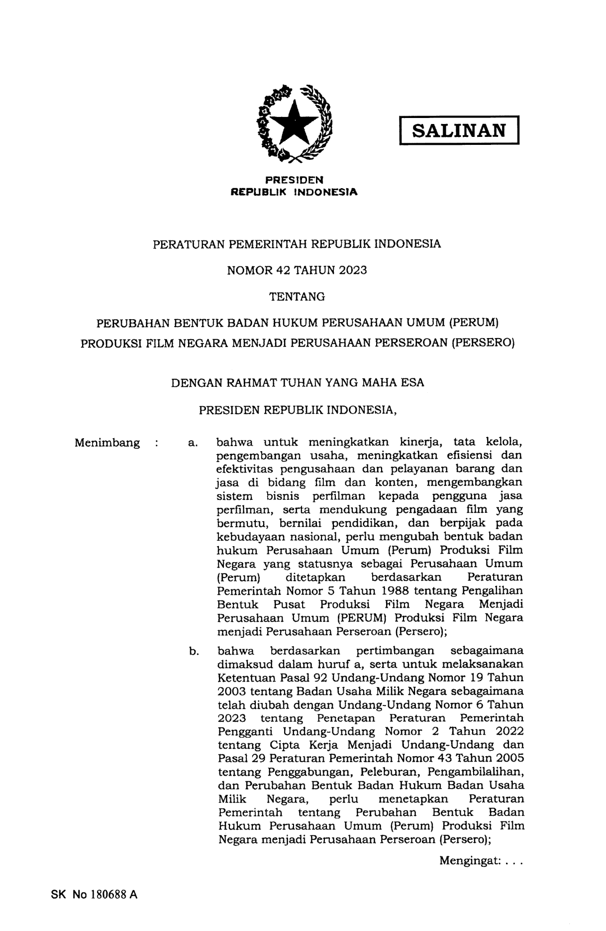 Peraturan Pemerintah Nomor 42 Tahun 2023