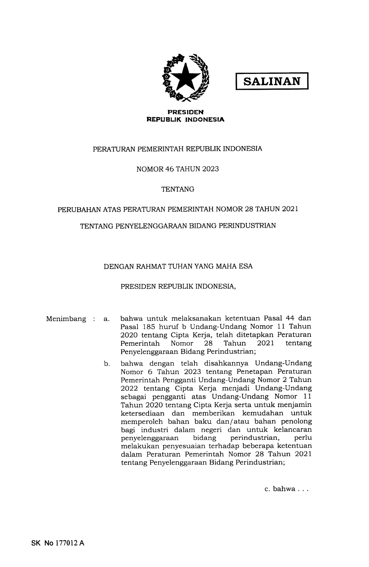 Peraturan Pemerintah Nomor 46 Tahun 2023