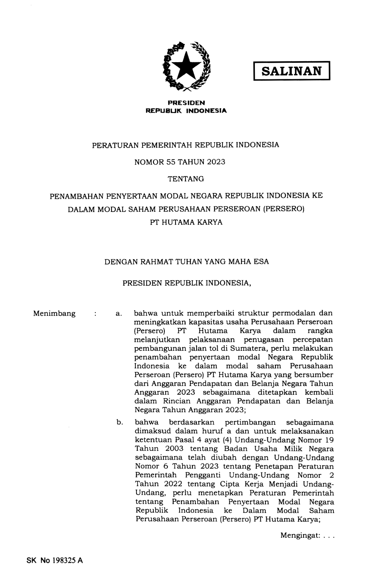 Peraturan Pemerintah Nomor 55 Tahun 2023