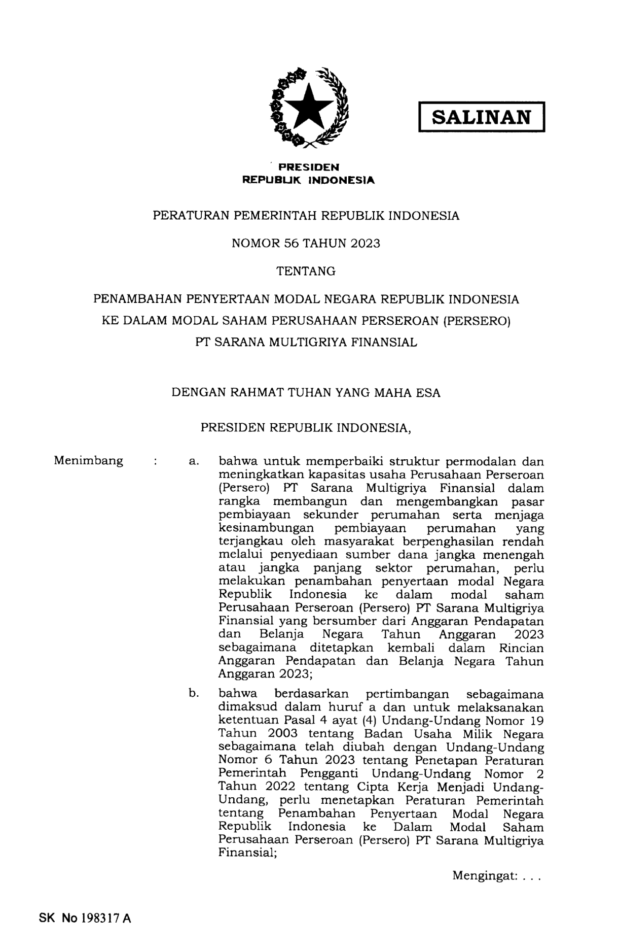 Peraturan Pemerintah Nomor 56 Tahun 2023