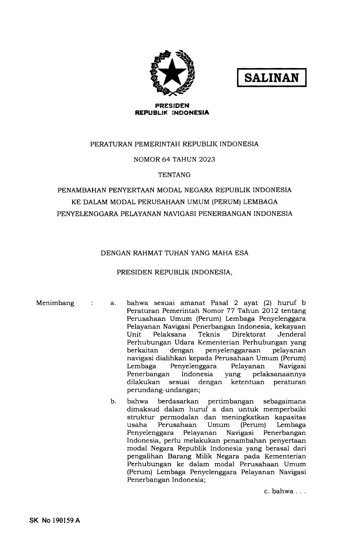 Peraturan Pemerintah Nomor 64 Tahun 2023