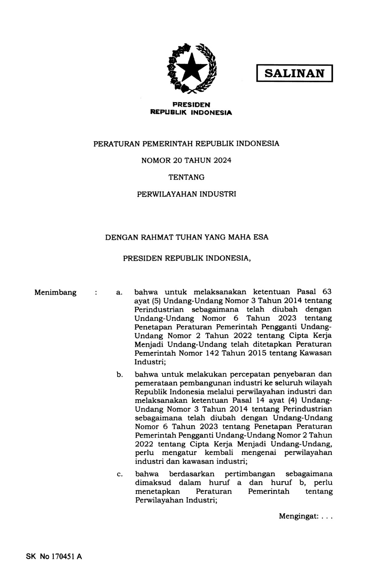 Peraturan Pemerintah Nomor 20 Tahun 2024