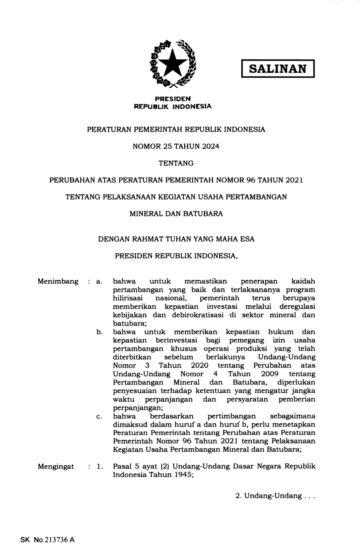 Peraturan Pemerintah Nomor 25 Tahun 2024