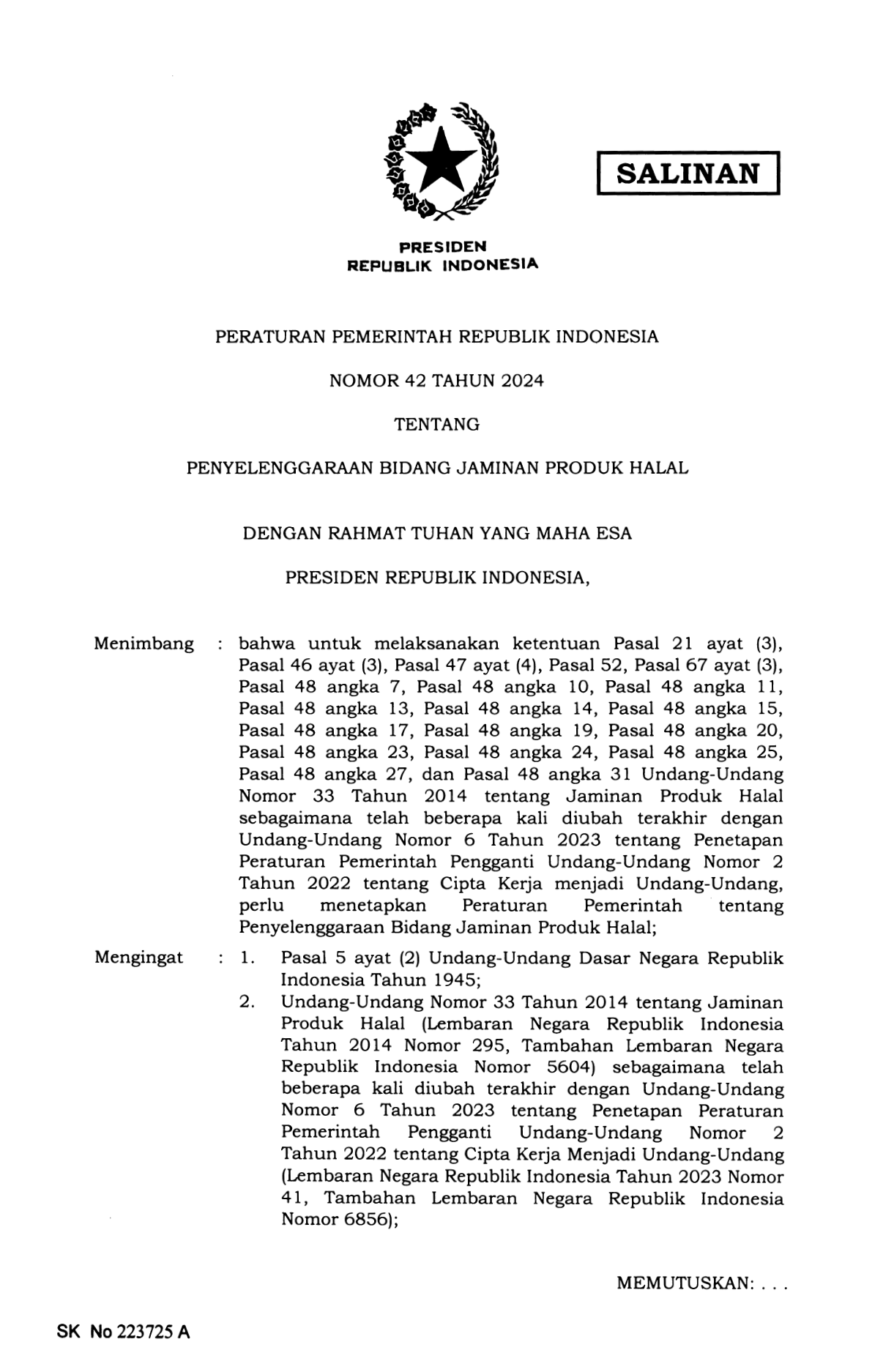 Peraturan Pemerintah Nomor 42 Tahun 2024