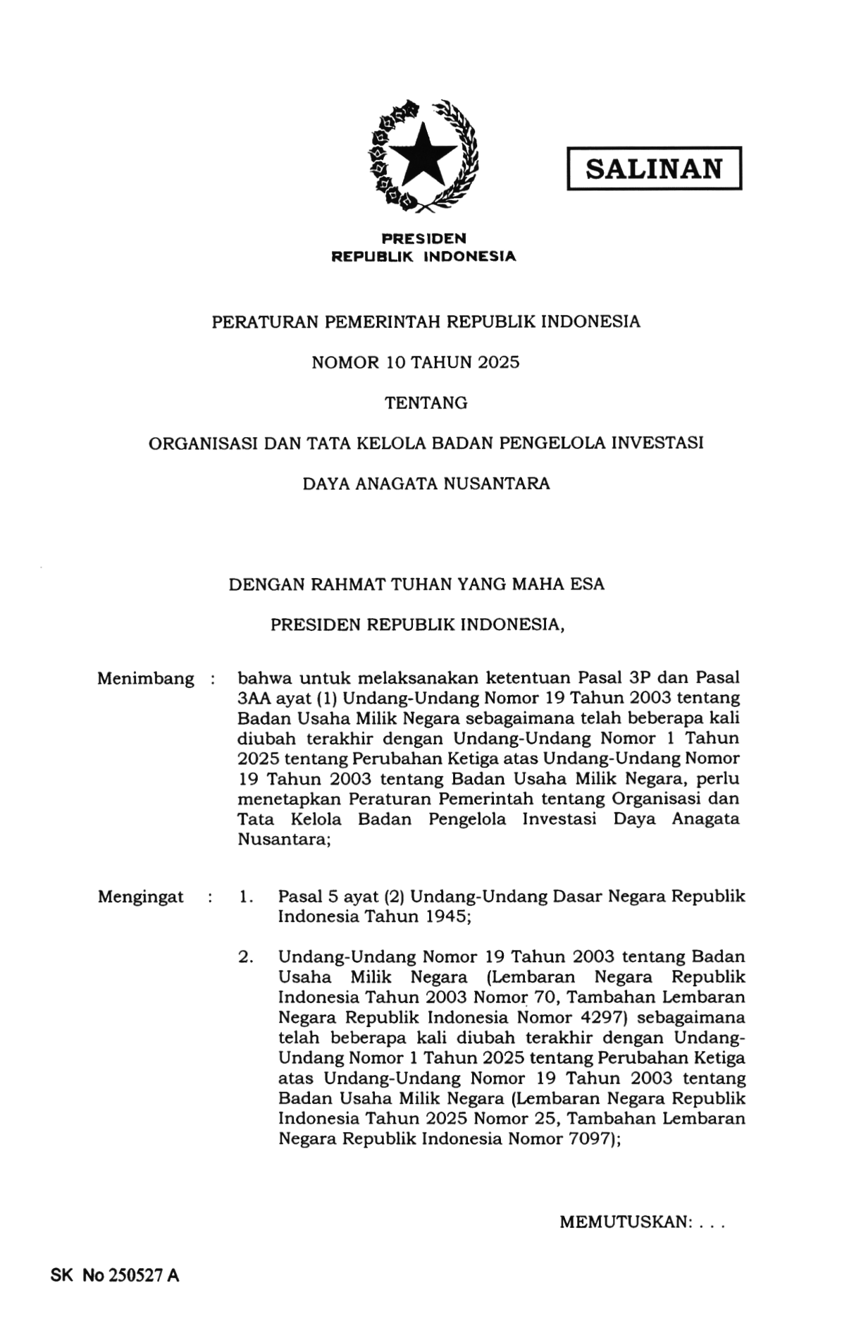 Peraturan Pemerintah Nomor 10 Tahun 2025