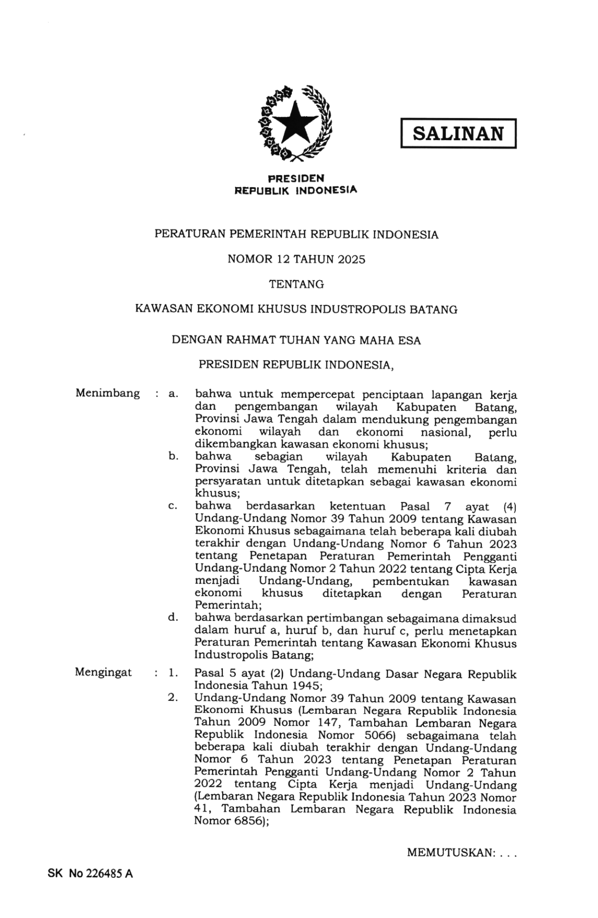 Peraturan Pemerintah Nomor 12 Tahun 2025