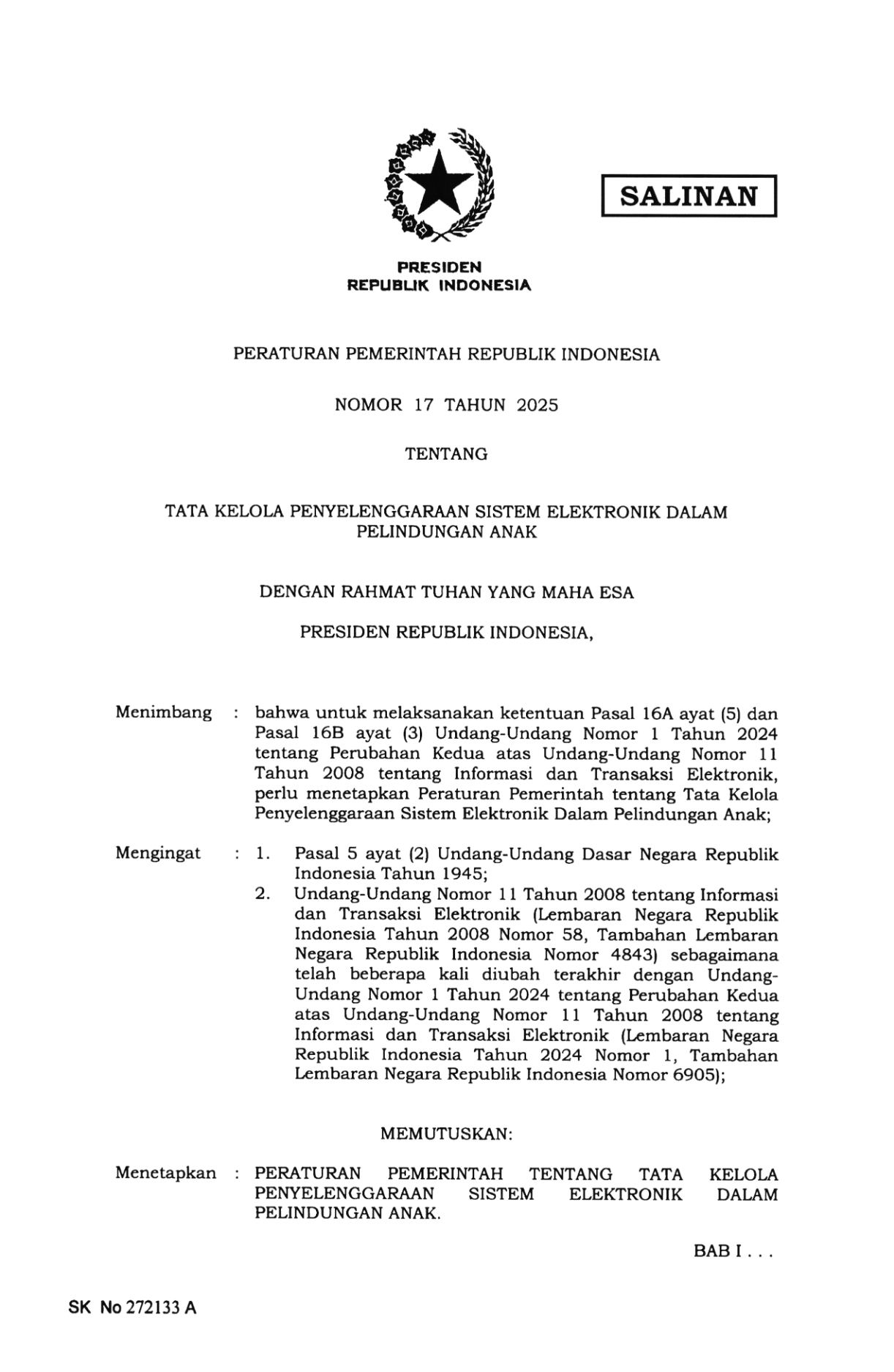 Peraturan Pemerintah Nomor 17 Tahun 2025