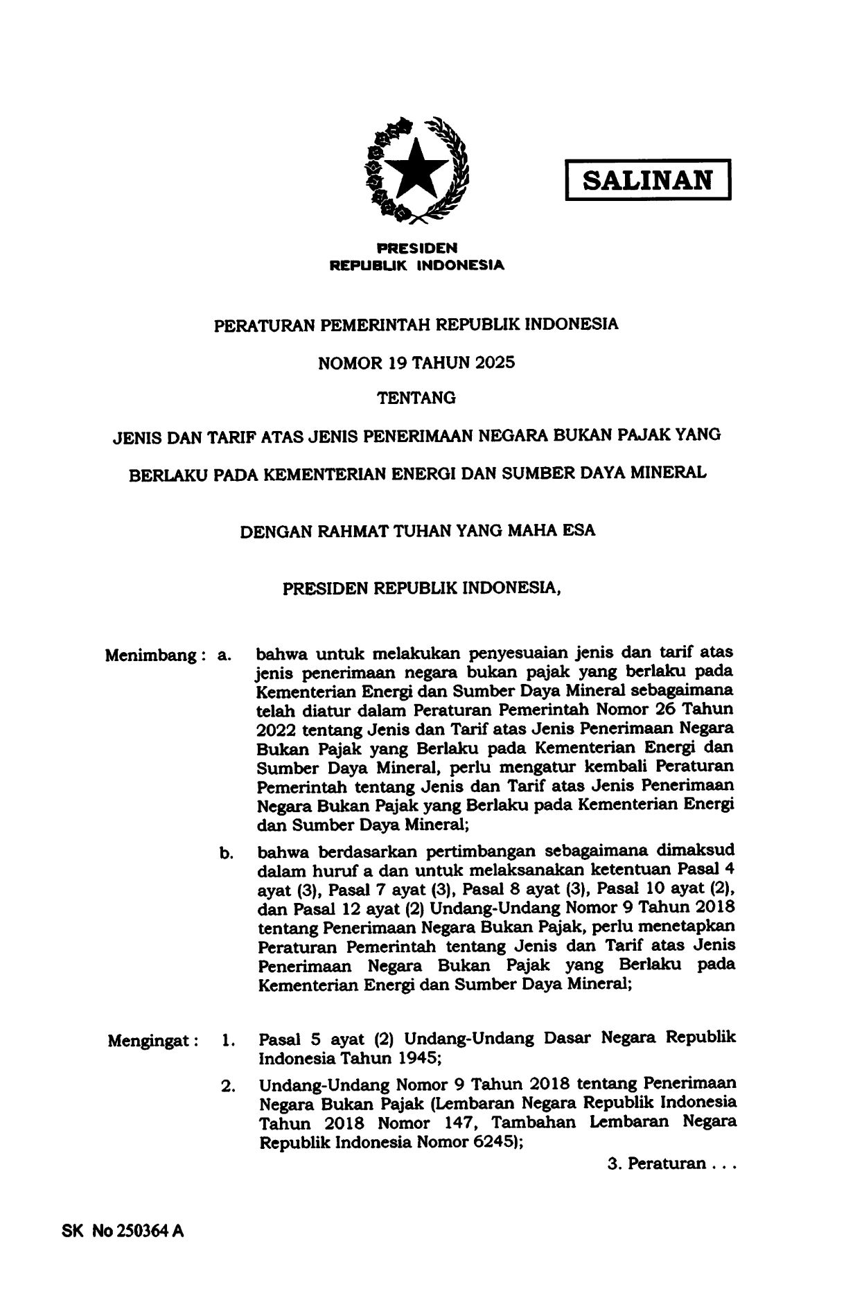 Peraturan Pemerintah Nomor 19 Tahun 2025