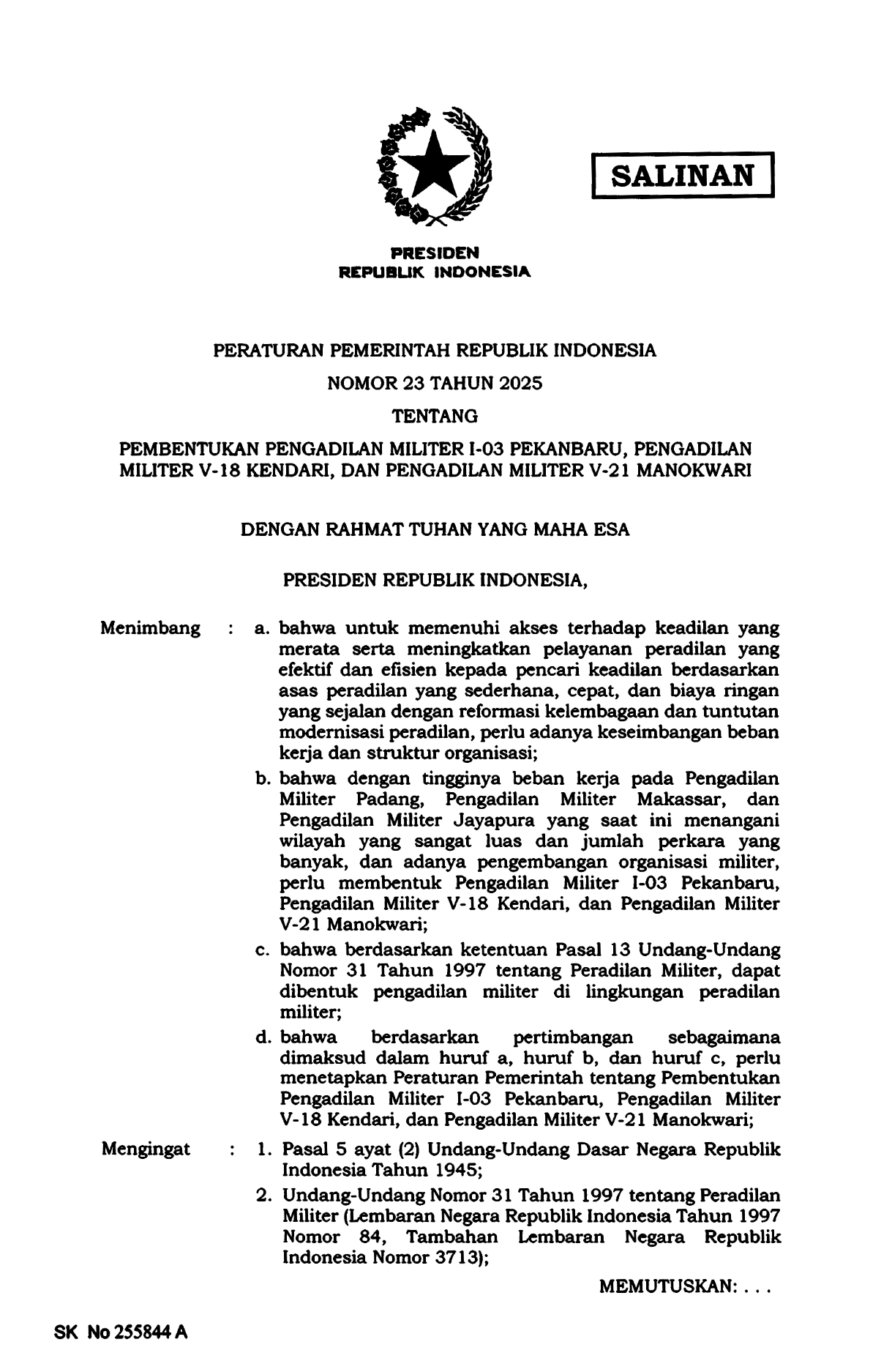 Peraturan Pemerintah Nomor 23 Tahun 2025