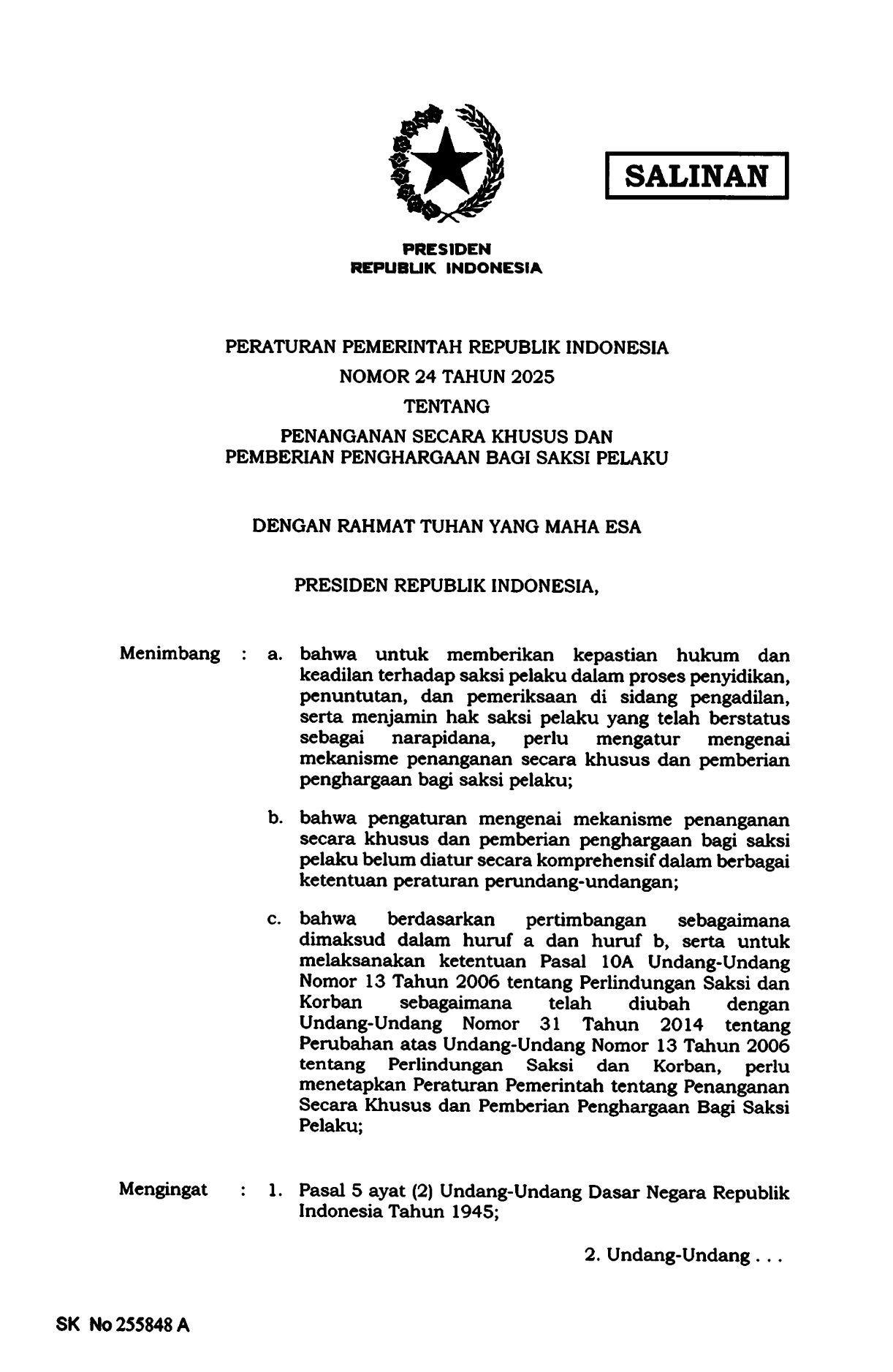 Peraturan Pemerintah Nomor 24 Tahun 2025